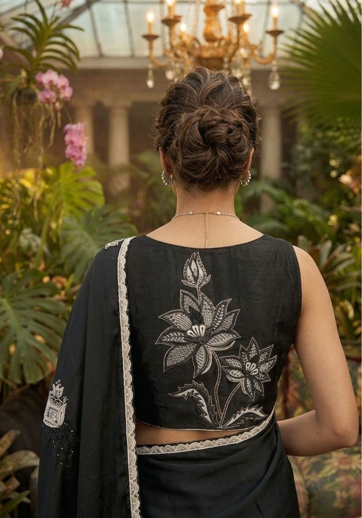 Black & White Silk Satin Organza Saree