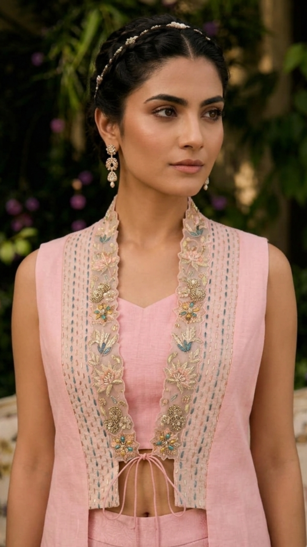 Pink Lapel Jacket and Jacquard pant set