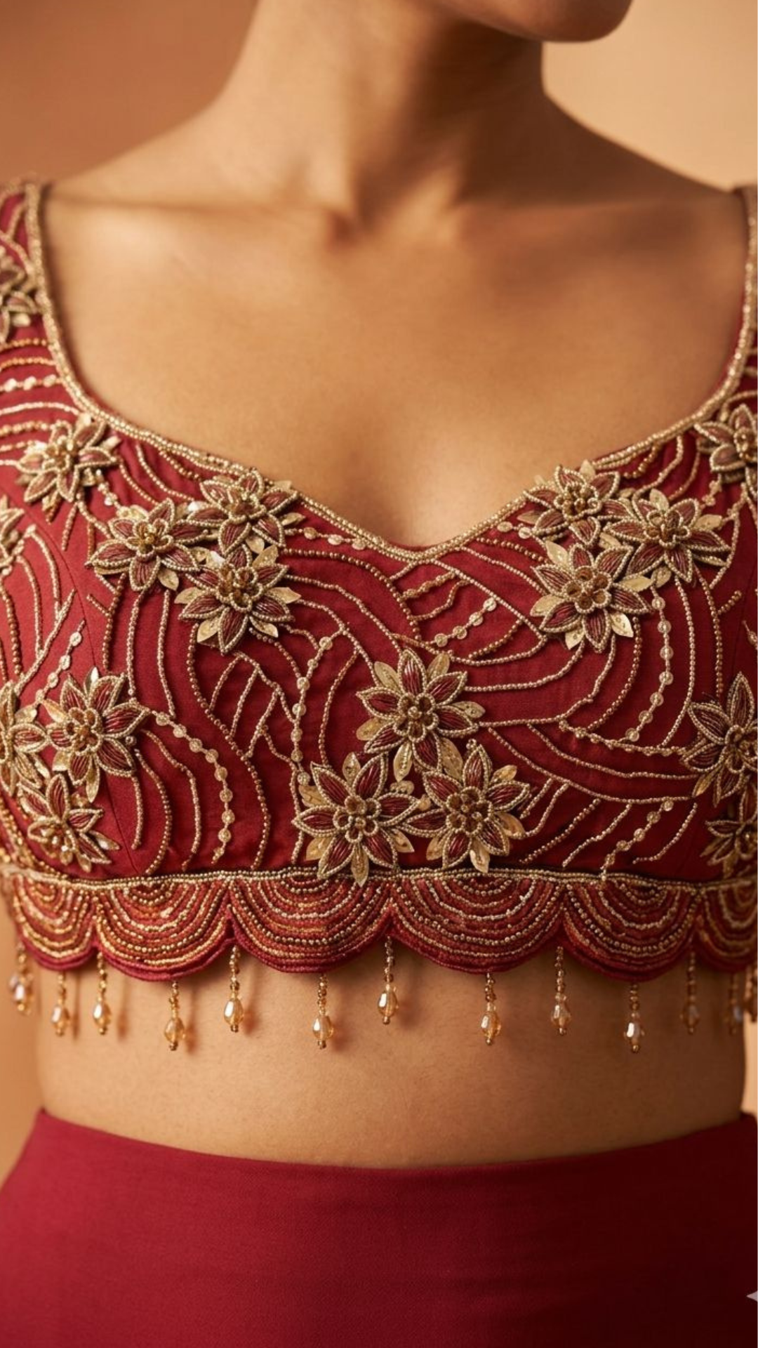 Wine & Gold Georgette Frill Saree