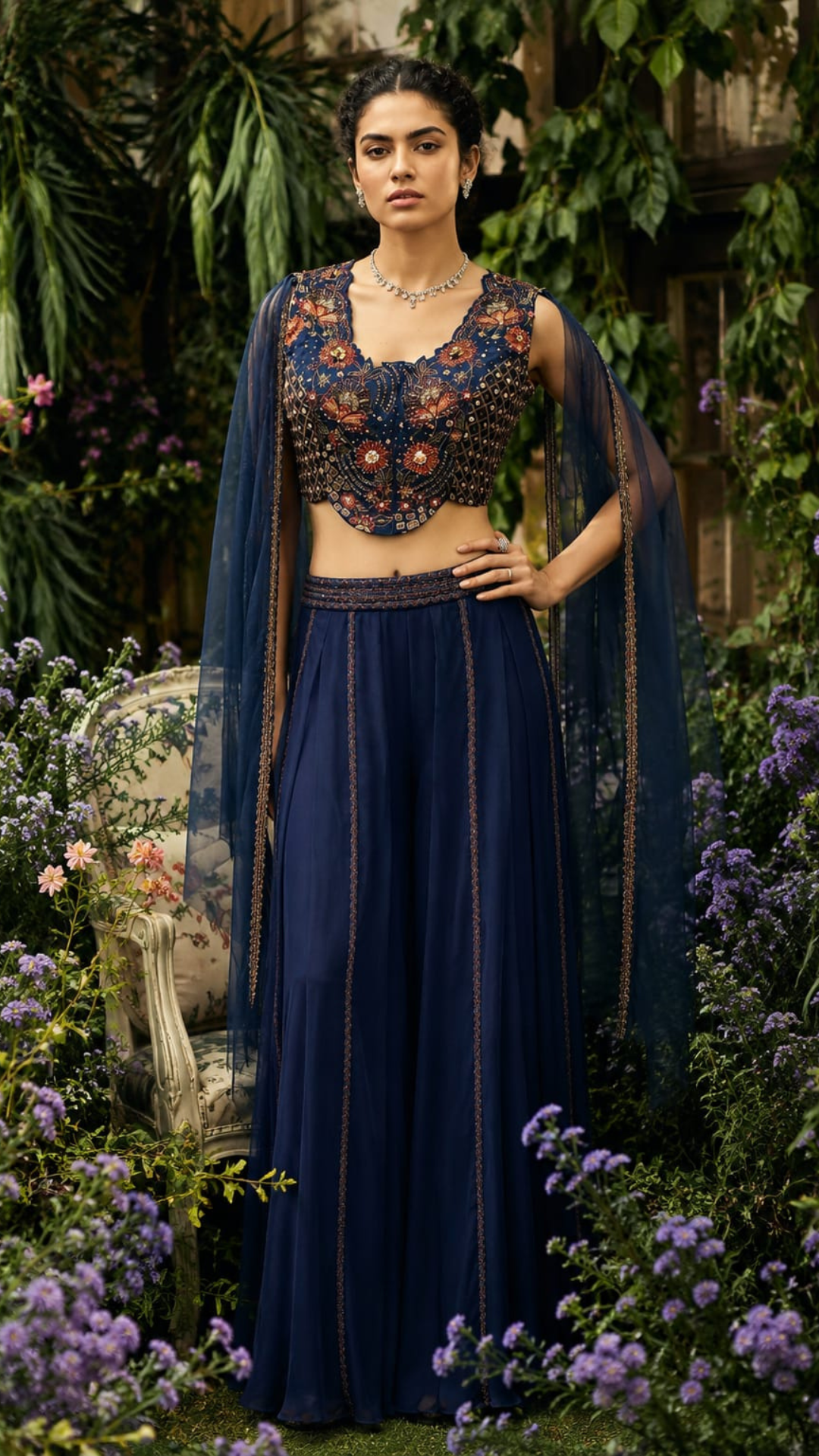 Midnight blue Waist Coat Sharara Set