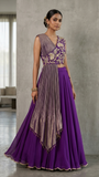 Purple Draped blouse embroidered georgette skirt set