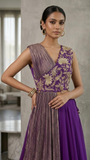 Purple Draped blouse embroidered georgette skirt set
