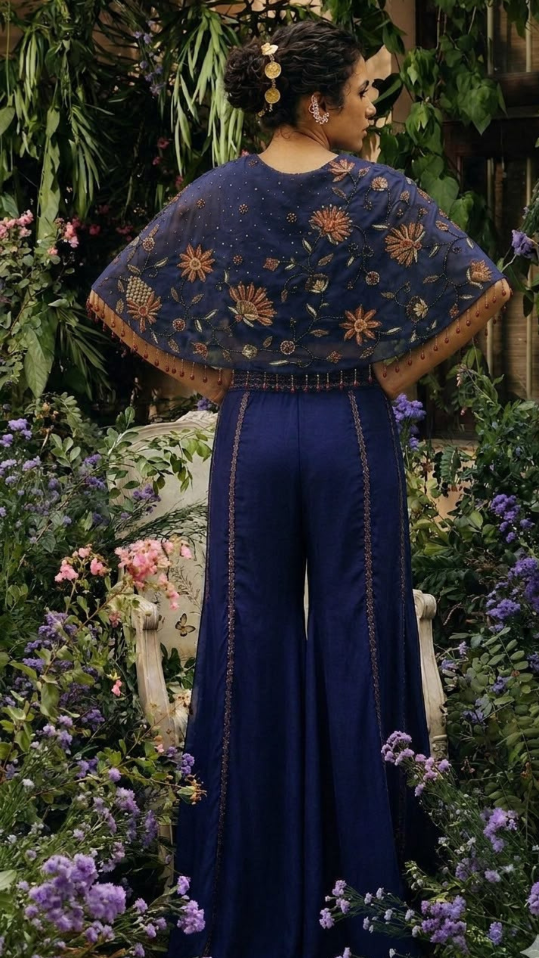 Midnight Blue Cape Blouse Sharara Set