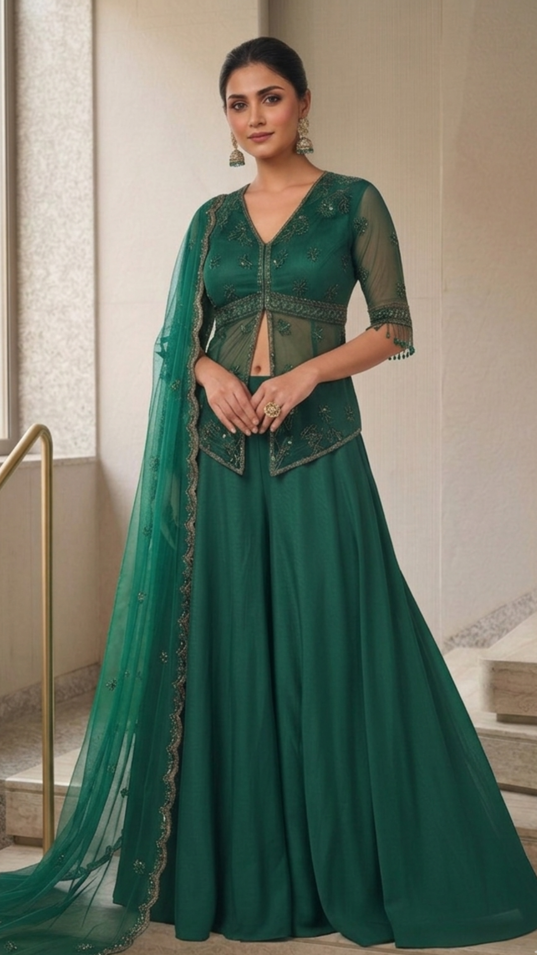 Emerald Green Peplum & Sharara Set