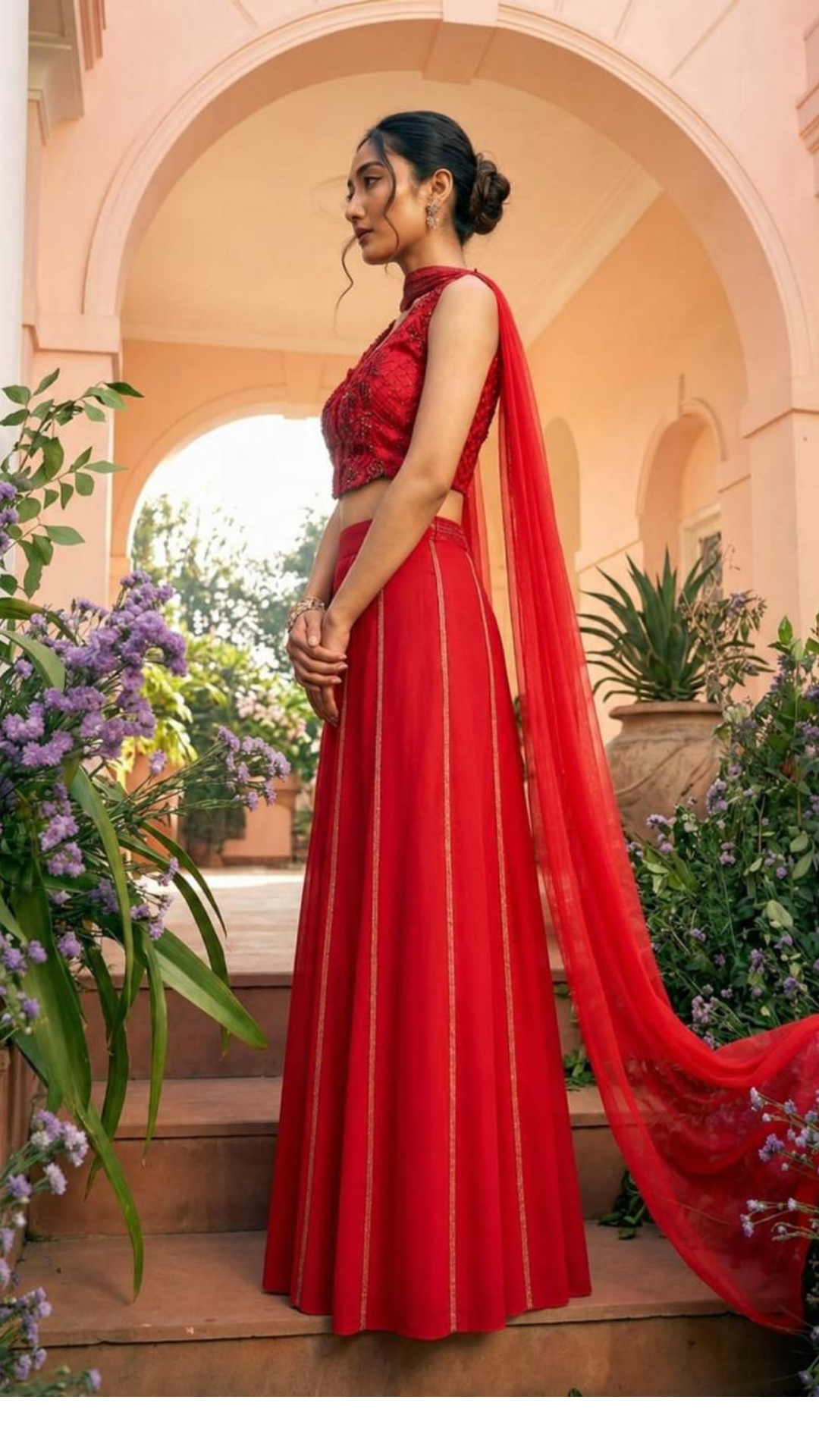 Hot Red Organza & Gerogette Sharara set