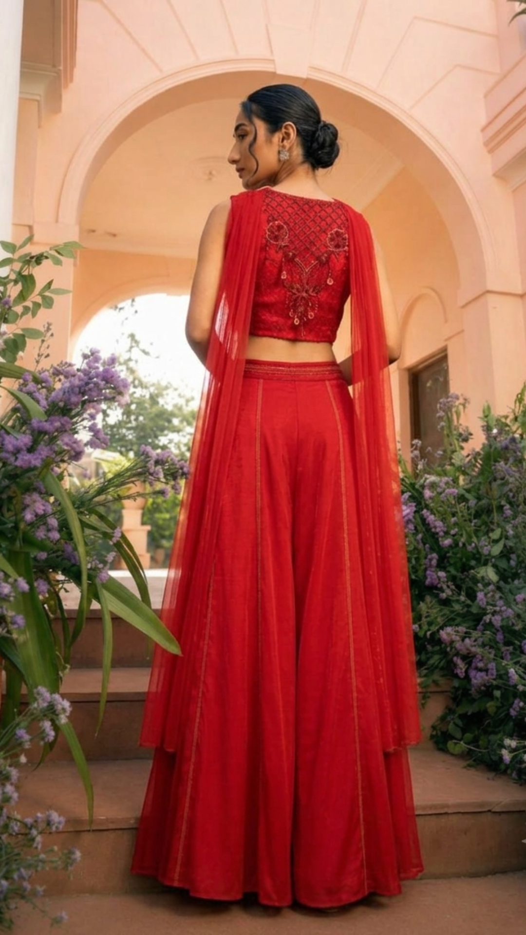 Hot Red Organza & Gerogette Sharara set