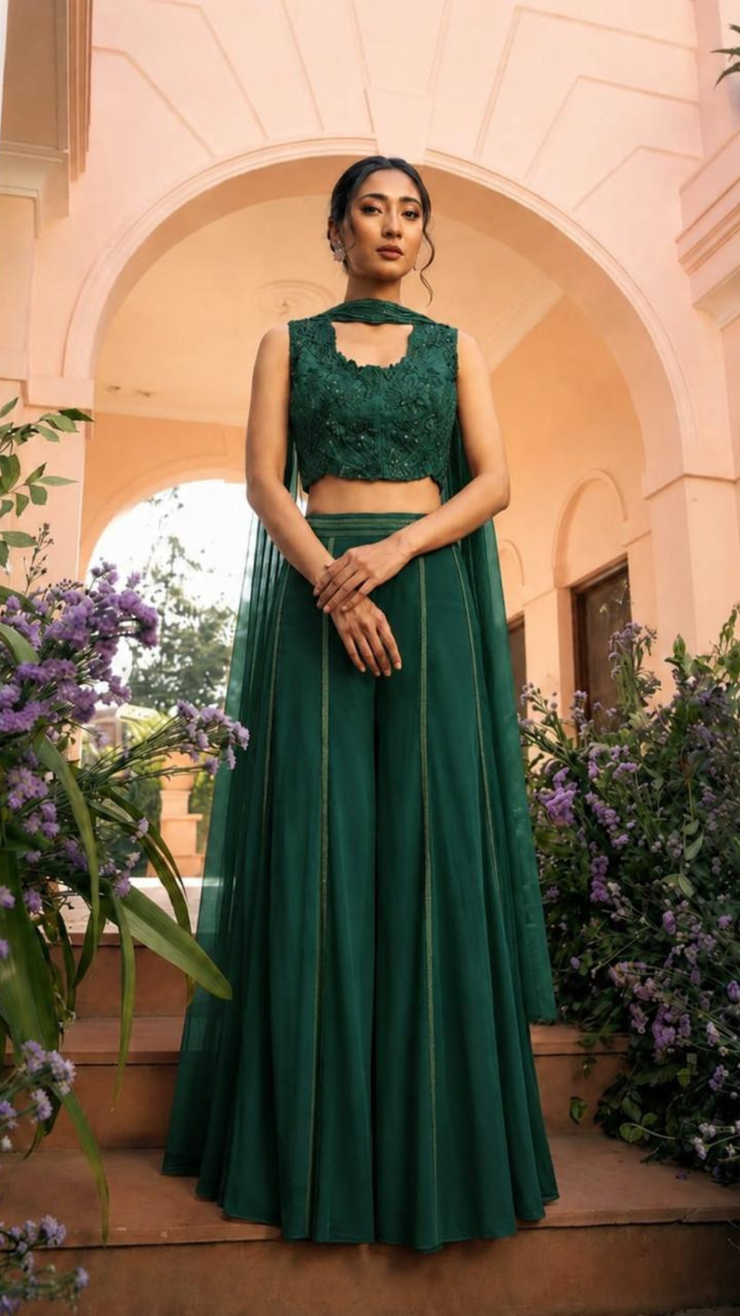 Emerald Green Organza & Gerogette Sharara set