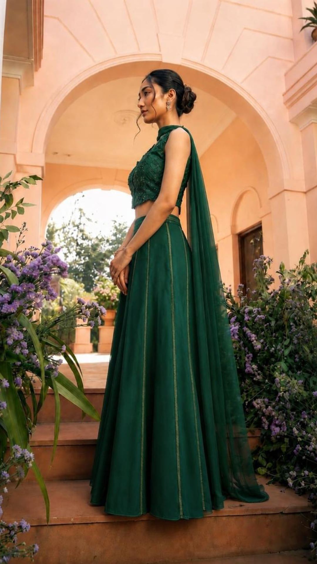 Emerald Green Organza & Gerogette Sharara set
