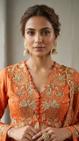 Orange Banarasi Tissue Peplum & Sharara Set,