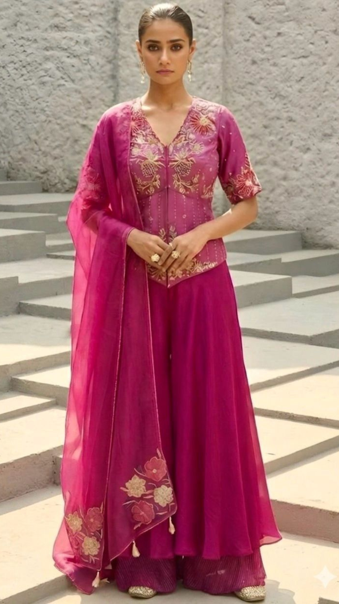 Magenta Multicolor Peplum & Sharara Set,