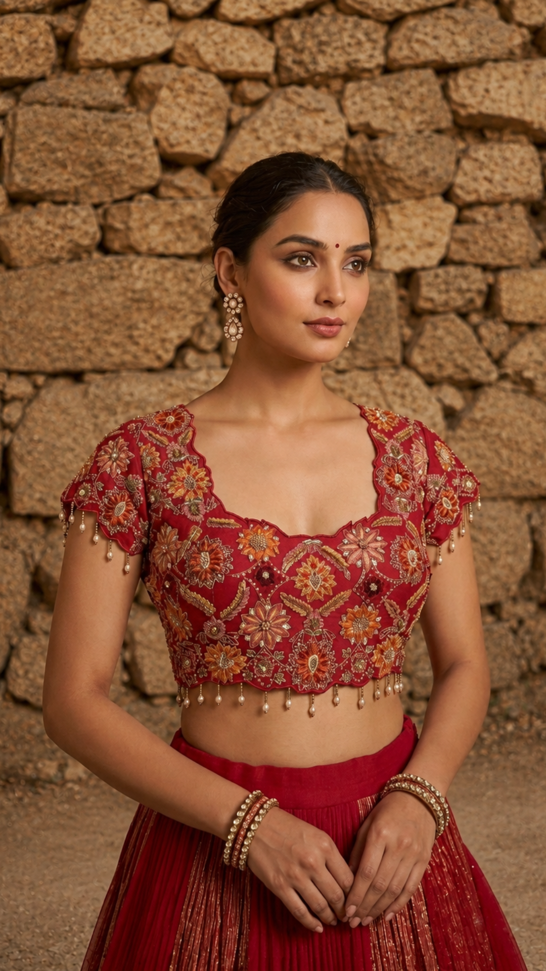 Deep Red Jaal Hand Embroidered Skirt Set