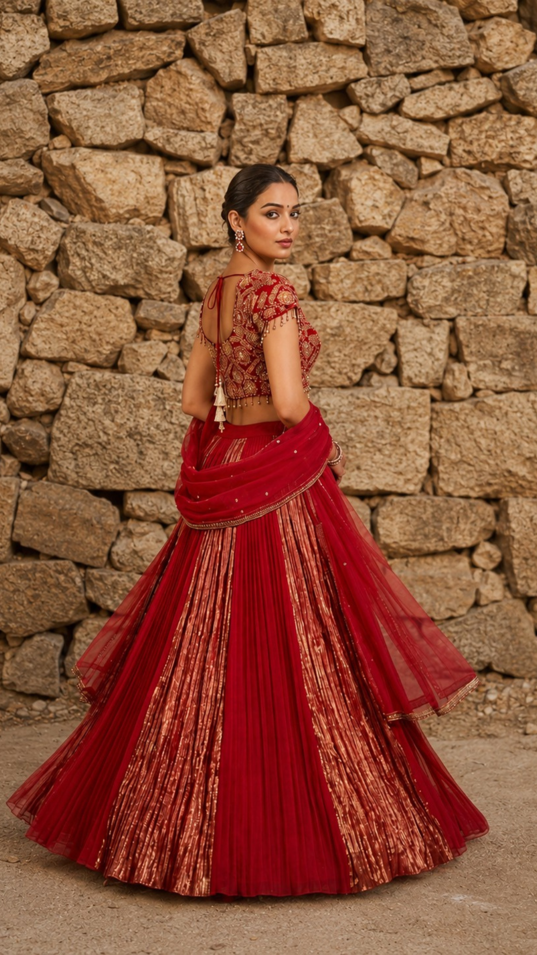 Deep Red Jaal Hand Embroidered Skirt Set