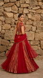 Deep Red Jaal Hand Embroidered Skirt Set