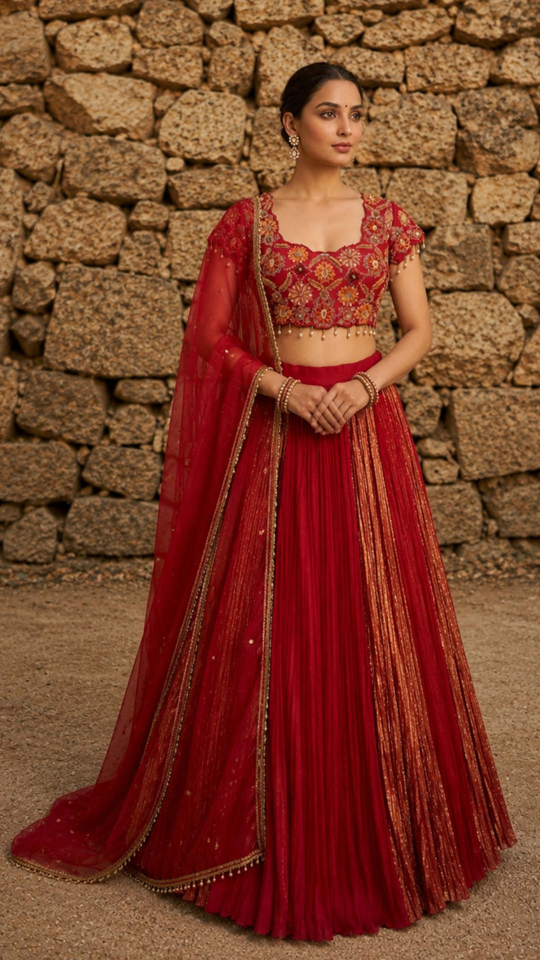 Deep Red Jaal Hand Embroidered Skirt Set