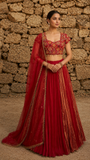Deep Red Jaal Hand Embroidered Skirt Set
