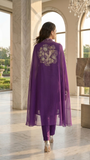 Purple Chanderi Zari Cape Suit Set