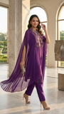Purple Chanderi Zari Cape Suit Set