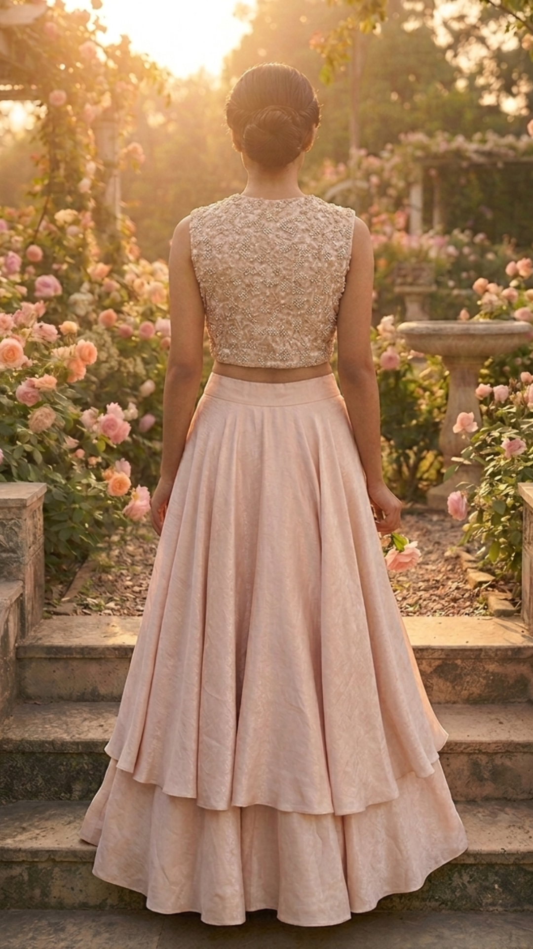 Ivory Satin Embroidered  Jacket Skirt Set