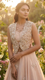 Ivory Satin Embroidered  Jacket Skirt Set