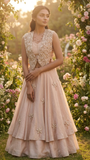 Ivory Satin Embroidered  Jacket Skirt Set
