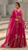 Magenta Tissue Peplum With Sharara Set