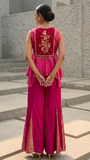 Magenta Tissue Peplum With Sharara Set