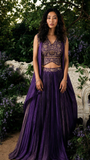 Purple Chanderi zari ,Crepe & Tissue Skirt Set