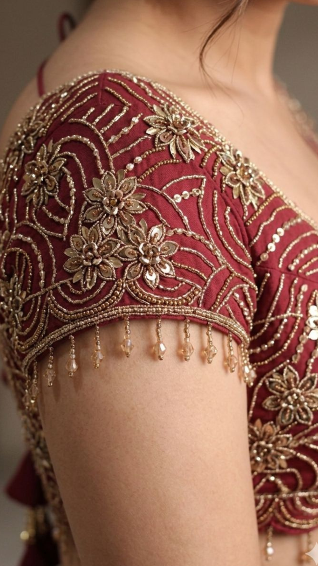Wine & Gold Georgette Frill Saree
