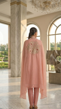 Blush Pink Chanderi Zari Cape Suit Set