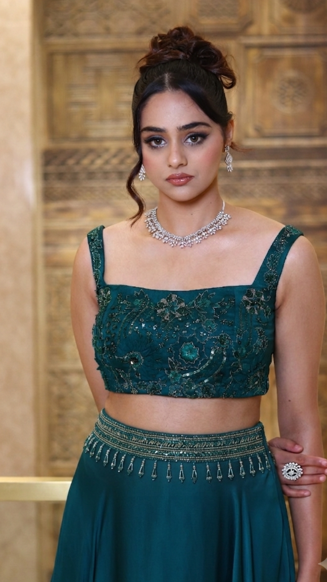 Emerald Green Skirt And Cape Set