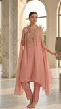 Blush Pink Chanderi Zari Cape Suit Set