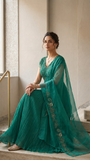 Emerald Green Chiffon Hand Embroidered Anarkali