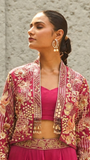 Magenta silk jacket and skirt set