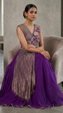 Purple Draped blouse embroidered georgette skirt set