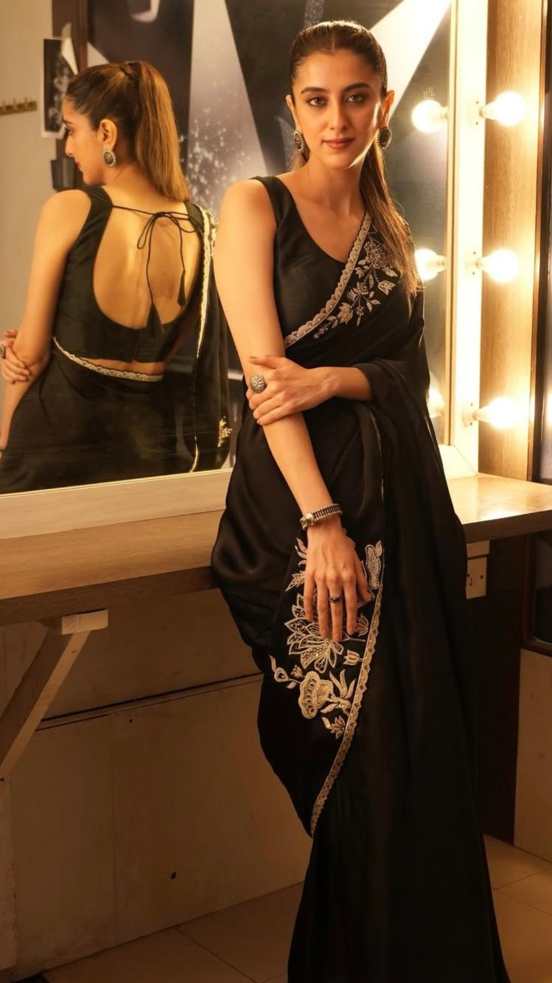 Black & White Silk Satin Organza Saree