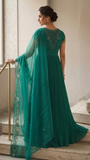 Emerald Green Chiffon Hand Embroidered Anarkali