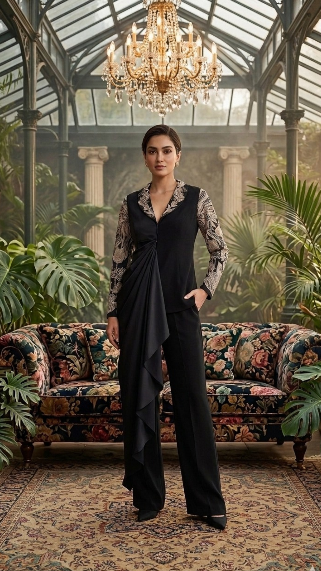 Black and White Draped Blazer Set