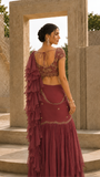 Wine & Gold Georgette Frill Saree