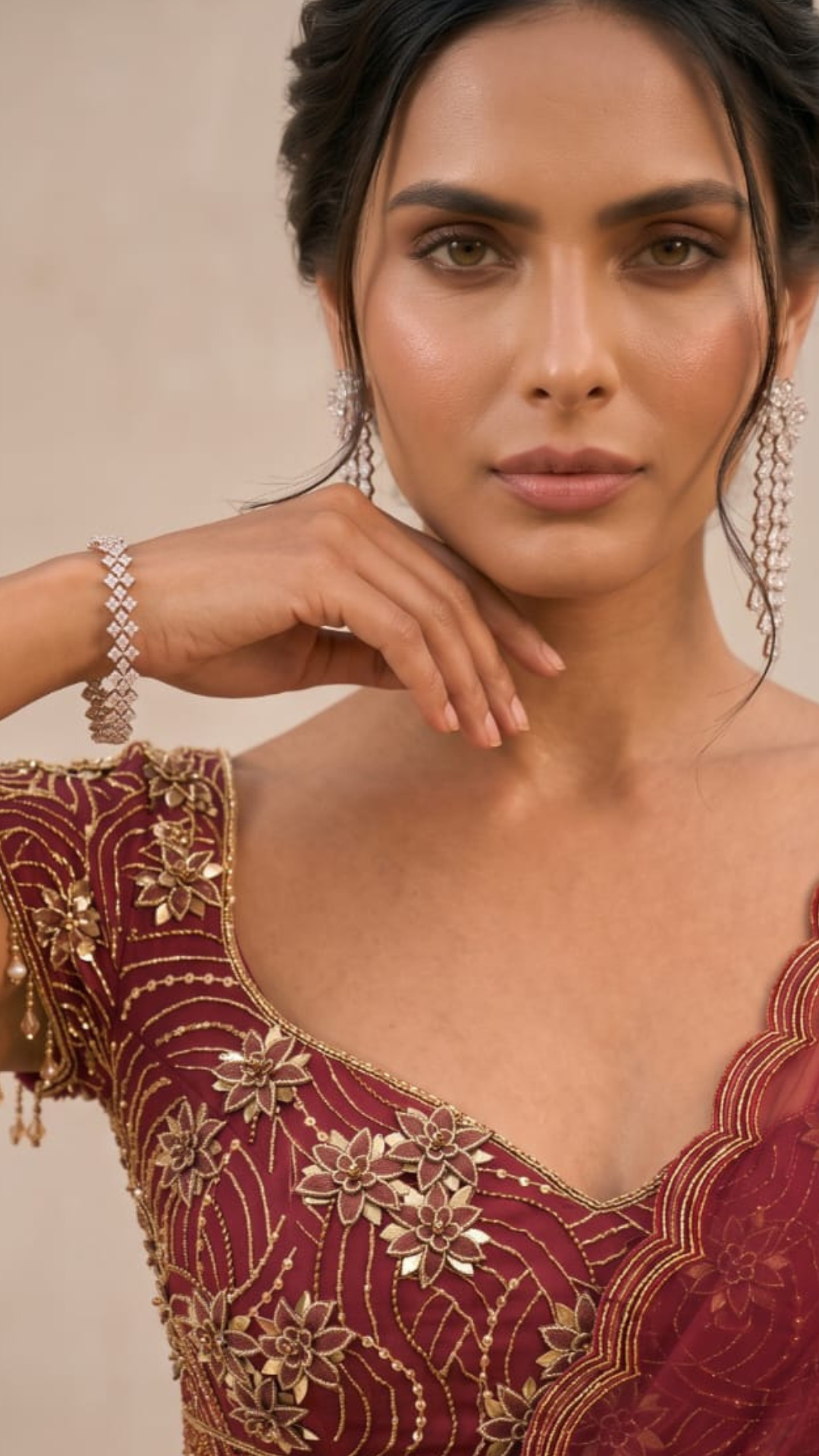 Wine & Gold Georgette Frill Saree