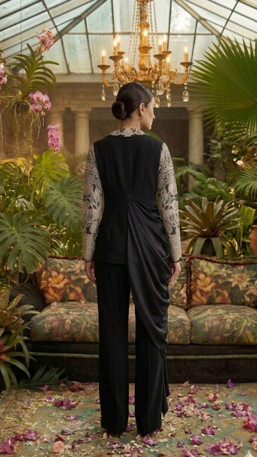 Black and White Draped Blazer Set