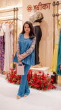 Teal Georgette & Habutai Silk pant Set