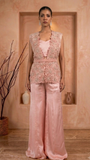 Peach flower jacket pant set