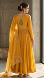 Mustard  Chanderi & Georgette Floral Hand Embroidered Anarkali